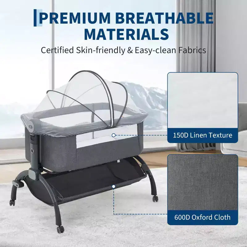 Moïse pour bébé, cododo 3 en 1 réglable avec roulettes et moustiquaire, moïse portable de chevet pour nouveau-né et tout-petit, utilisation à domicile