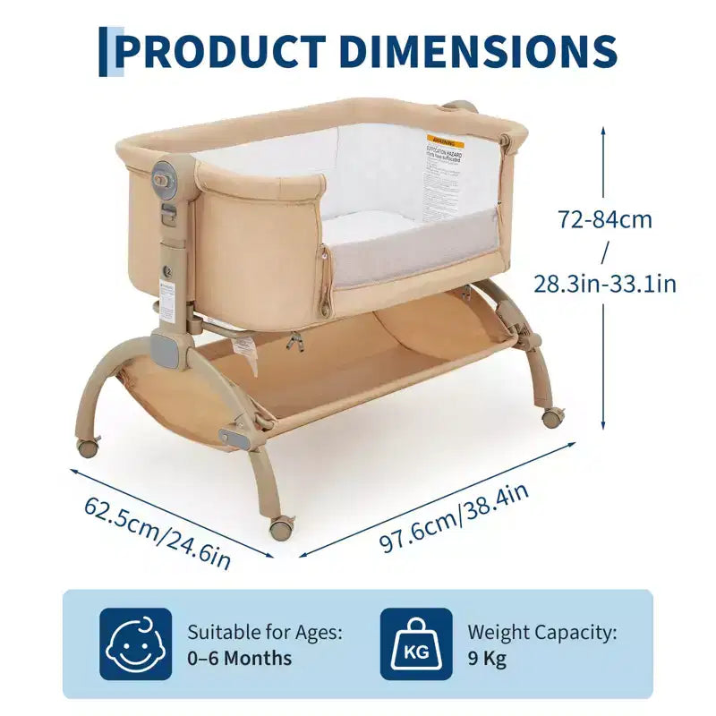 Moïse pour bébé, cododo 3 en 1 réglable avec roulettes et moustiquaire, moïse portable de chevet pour nouveau-né et tout-petit, utilisation à domicile