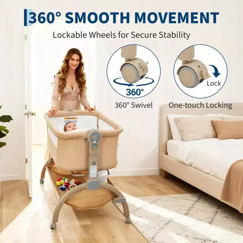 Moïse pour bébé, cododo 3 en 1 réglable avec roulettes et moustiquaire, moïse portable de chevet pour nouveau-né et tout-petit, utilisation à domicile