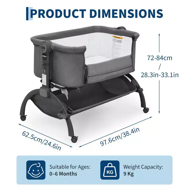 Moïse pour bébé, cododo 3 en 1 réglable avec roulettes et moustiquaire, moïse portable de chevet pour nouveau-né et tout-petit, utilisation à domicile