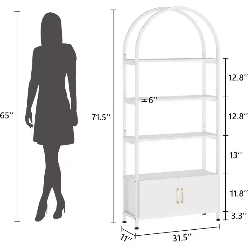 Étagère, Bibliothèque haute avec armoire en bois, Étagères de rangement sur pied pour salon et bureau à domicile, Blanc