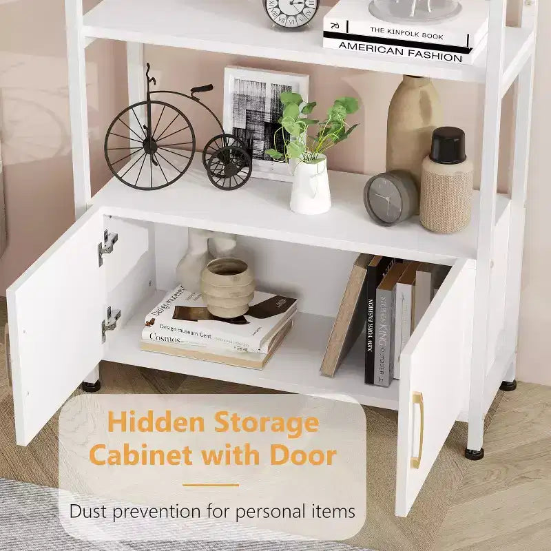 Étagère, Bibliothèque haute avec armoire en bois, Étagères de rangement sur pied pour salon et bureau à domicile, Blanc