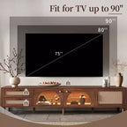 Meuble TV JVNOXK Modern Media Entertainment de 86 pouces, compatible avec les téléviseurs de moins de 90 pouces, avec 2 tiroirs et des compartiments de rangement avec portes vitrées - Marron