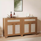 Buffet en rotin pour entrée - Étagères réglables et tiroir, pour cuisine/salle à manger/salon (Construction en bois robuste)