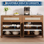 Buffet en rotin pour entrée - Étagères réglables et tiroir, pour cuisine/salle à manger/salon (Construction en bois robuste)