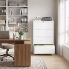 VIYET 52H Classeur latéral à 4 tiroirs avec serrure, armoire de classement métallique verrouillable blanche pour le bureau à domicile, convient aux documents de format légal/lettre/A4/F4