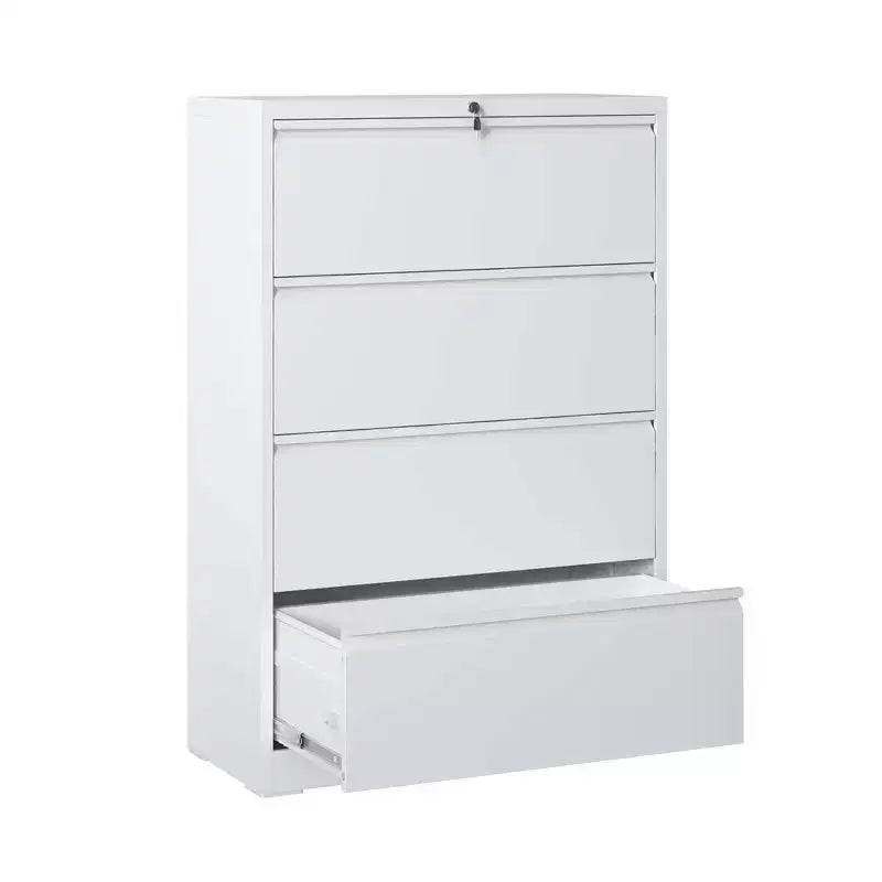VIYET 52H Classeur latéral à 4 tiroirs avec serrure, armoire de classement métallique verrouillable blanche pour le bureau à domicile, convient aux documents de format légal/lettre/A4/F4