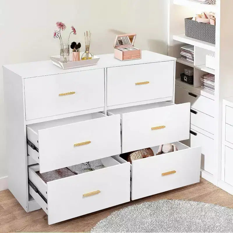 Commode à 6 tiroirs, commode de rangement moderne à structure durable avec tiroirs profonds, dispositif anti-basculement pour la maison, le bureau, le salon