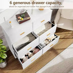 Commode à 6 tiroirs, commode de rangement moderne à structure durable avec tiroirs profonds, dispositif anti-basculement pour la maison, le bureau, le salon
