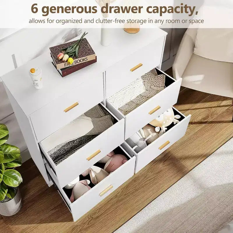 Commode à 6 tiroirs, commode de rangement moderne à structure durable avec tiroirs profonds, dispositif anti-basculement pour la maison, le bureau, le salon