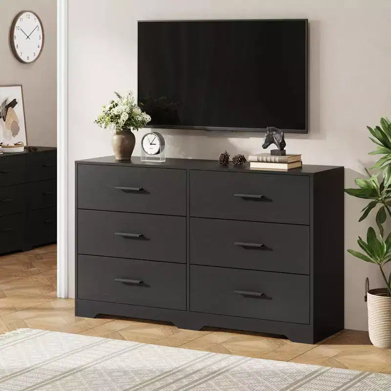 Commode à 6 tiroirs, commode de rangement moderne à structure durable avec tiroirs profonds, dispositif anti-basculement pour la maison, le bureau, le salon