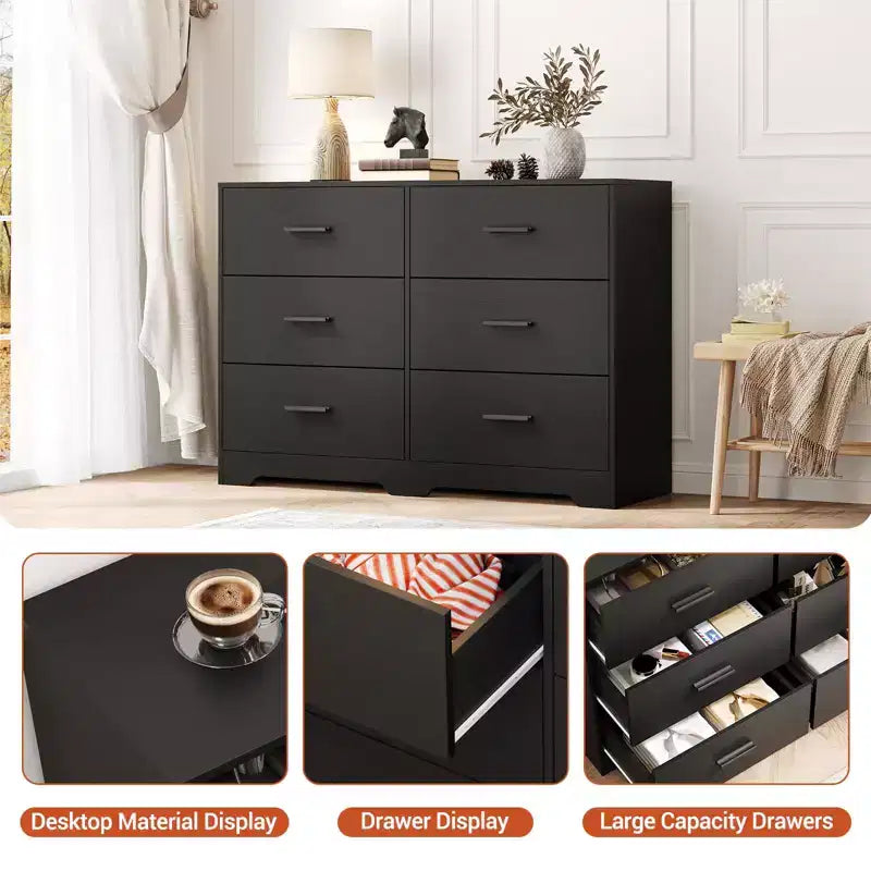 Commode à 6 tiroirs, commode de rangement moderne à structure durable avec tiroirs profonds, dispositif anti-basculement pour la maison, le bureau, le salon