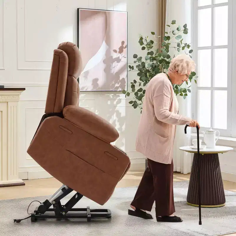 Fauteuil inclinable COZONY 42 avec élévateur, canapé inclinable électrique surdimensionné en cuir PU avec massage et chauffage, deux porte-gobelets, poches latérales pour salon