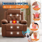 Fauteuil inclinable COZONY 42 avec élévateur, canapé inclinable électrique surdimensionné en cuir PU avec massage et chauffage, deux porte-gobelets, poches latérales pour salon