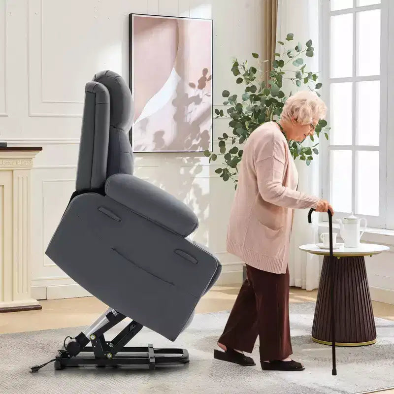 Fauteuil inclinable COZONY 42 avec élévateur, canapé inclinable électrique surdimensionné en cuir PU avec massage et chauffage, deux porte-gobelets, poches latérales pour salon