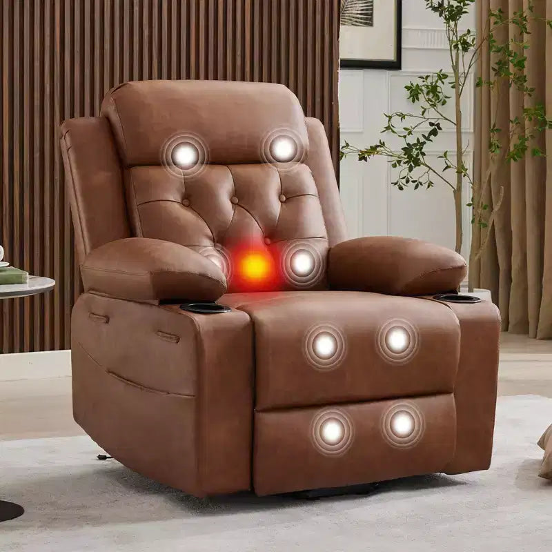 Fauteuil inclinable COZONY 42 avec élévateur, canapé inclinable électrique surdimensionné en cuir PU avec massage et chauffage, deux porte-gobelets, poches latérales pour salon