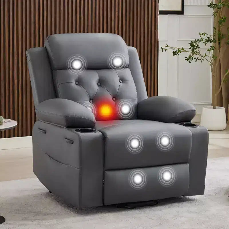 Fauteuil inclinable COZONY 42 avec élévateur, canapé inclinable électrique surdimensionné en cuir PU avec massage et chauffage, deux porte-gobelets, poches latérales pour salon