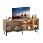Meuble TV Moderne pour Téléviseurs jusqu'à 65 pouces, Meuble de Rangement TV en Bois de 160 cm avec Porte Coulissante en Maille Métallique, Table Console Multimédia pour Salon et Chambre à Coucher