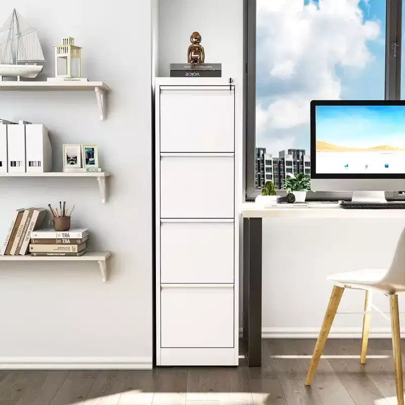 VIYET 52H Classeur vertical en métal blanc à 4 tiroirs avec serrure, armoire de classement en acier pour bureau à domicile, compatible avec les documents A4/légaux/lettre