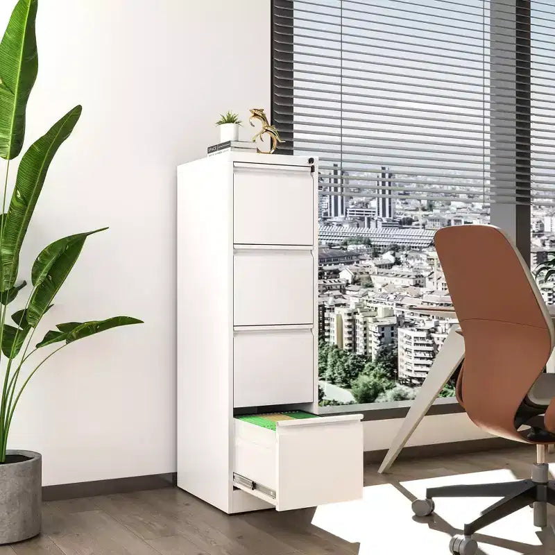 VIYET 52H Classeur vertical en métal blanc à 4 tiroirs avec serrure, armoire de classement en acier pour bureau à domicile, compatible avec les documents A4/légaux/lettre