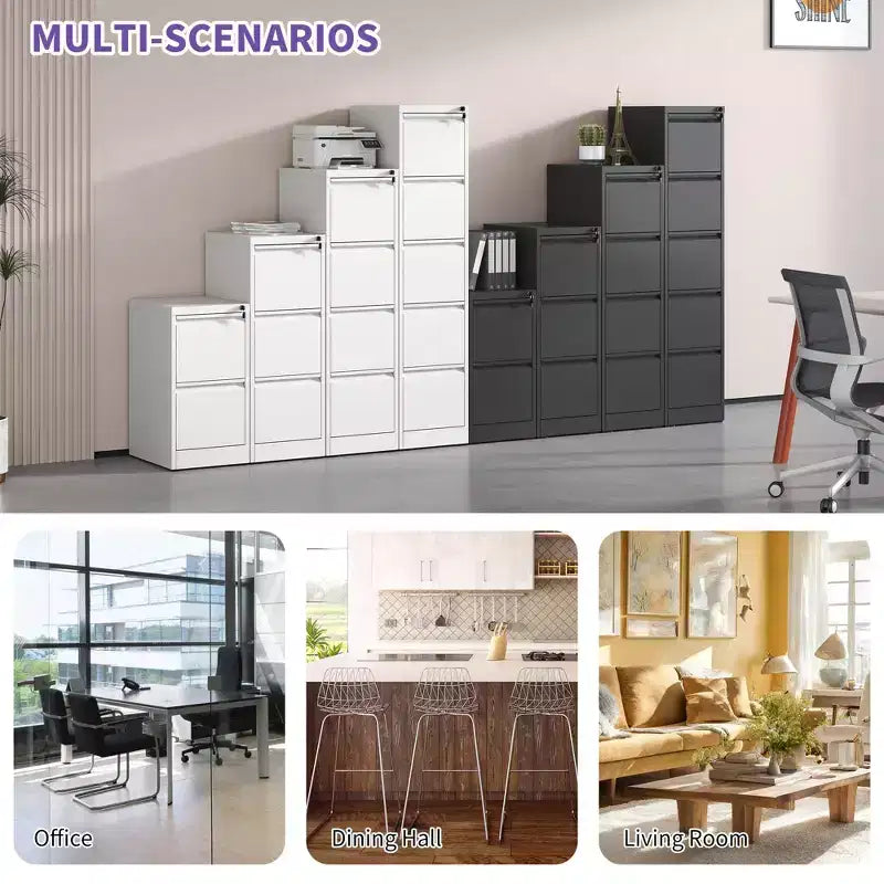 VIYET 52H Classeur vertical en métal blanc à 4 tiroirs avec serrure, armoire de classement en acier pour bureau à domicile, compatible avec les documents A4/légaux/lettre