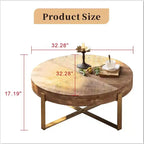 EHMKNP 32.28 Table basse ronde vintage rustique en bois avec pieds en métal doré