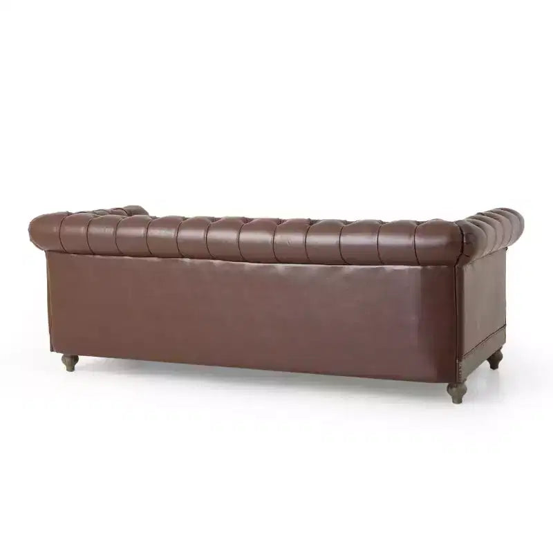 Canapé Chesterfield classique 3 places avec dossier capitonné, garniture cloutée et pieds en bois, canapé d'appoint en cuir PU pour salon ou lounge - Panipeachy