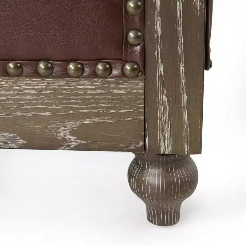 Canapé Chesterfield classique 3 places avec dossier capitonné, garniture cloutée et pieds en bois, canapé d'appoint en cuir PU pour salon ou lounge - Panipeachy