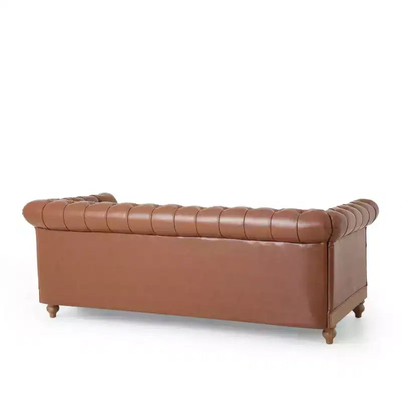 Canapé Chesterfield classique 3 places avec dossier capitonné, garniture cloutée et pieds en bois, canapé d'appoint en cuir PU pour salon ou lounge - Panipeachy