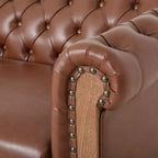 Canapé Chesterfield classique 3 places avec dossier capitonné, garniture cloutée et pieds en bois, canapé d'appoint en cuir PU pour salon ou lounge - Panipeachy