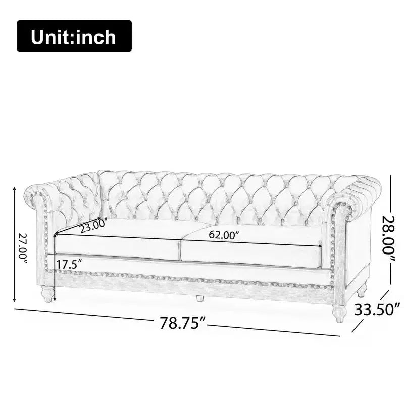 Canapé Chesterfield classique 3 places avec dossier capitonné, garniture cloutée et pieds en bois, canapé d'appoint en cuir PU pour salon ou lounge - Panipeachy
