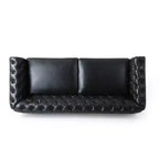 Canapé Chesterfield classique 3 places avec dossier capitonné, garniture cloutée et pieds en bois, canapé d'appoint en cuir PU pour salon ou lounge - Panipeachy