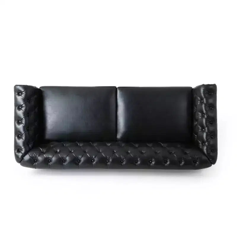 Canapé Chesterfield classique 3 places avec dossier capitonné, garniture cloutée et pieds en bois, canapé d'appoint en cuir PU pour salon ou lounge - Panipeachy