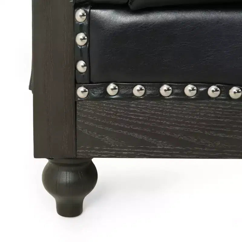 Canapé Chesterfield classique 3 places avec dossier capitonné, garniture cloutée et pieds en bois, canapé d'appoint en cuir PU pour salon ou lounge - Panipeachy