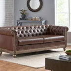 Canapé Chesterfield classique 3 places avec dossier capitonné, garniture cloutée et pieds en bois, canapé d'appoint en cuir PU pour salon ou lounge - Panipeachy