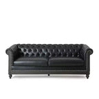Classic 3-Seater Chesterfield Sofa with Tufted Back, Nailhead Trim and Wood Legs, PU Leather Accent Sofa Couch for Living Room or Lounge - Panipeachy