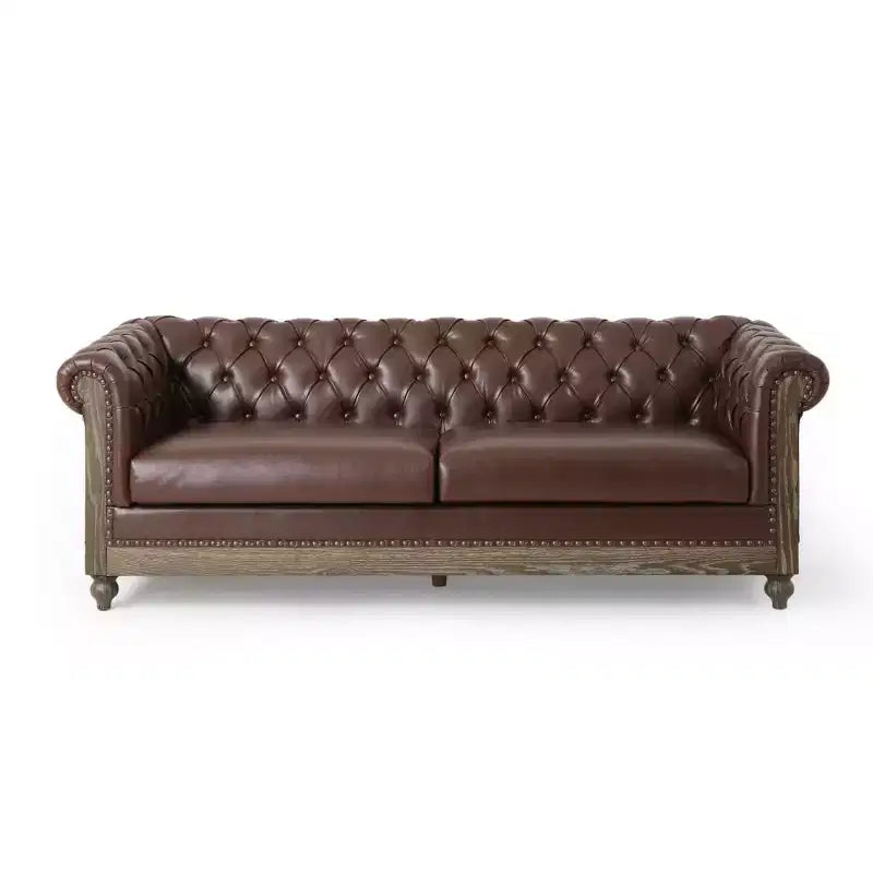Canapé Chesterfield classique 3 places avec dossier capitonné, garniture cloutée et pieds en bois, canapé d'appoint en cuir PU pour salon ou lounge - Panipeachy