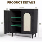 Bahut de cuisine avec rotin, pieds en bois massif pour salon, couloir, entrée, buffet avec grand espace de rangement