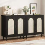 Bahut de cuisine avec rotin, pieds en bois massif pour salon, couloir, entrée, buffet avec grand espace de rangement
