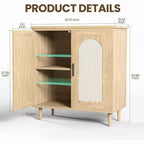 Bahut de cuisine avec rotin, pieds en bois massif pour salon, couloir, entrée, buffet avec grand espace de rangement