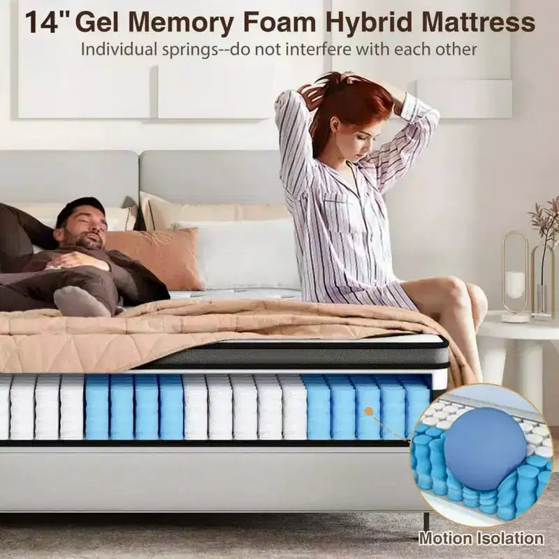 Matelas Queen Size en promotion, matelas hybride Queen Size avec soutien confortable, matelas de lit avec ressorts ensachés individuels pour une isolation des mouvements