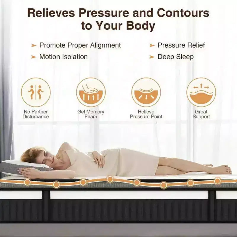 Matelas Queen Size en promotion, matelas hybride Queen Size avec soutien confortable, matelas de lit avec ressorts ensachés individuels pour une isolation des mouvements