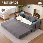 Canapé convertible 4 en 1, matelas de sol en velours côtelé avec 2 oreillers et accoudoirs métalliques, lit d'appoint en mousse haute densité, gris