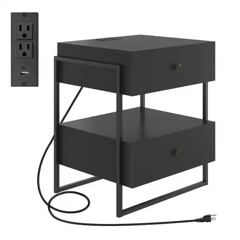 Table de chevet moderne Boyd Sleep Pesaro avec station de charge, table d'appoint avec ports USB et prises de courant