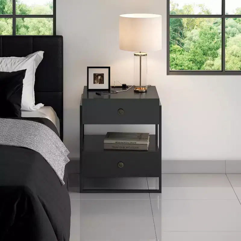 Table de chevet moderne Boyd Sleep Pesaro avec station de charge, table d'appoint avec ports USB et prises de courant