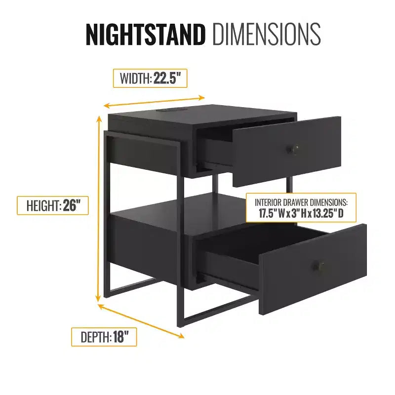 Table de chevet moderne Boyd Sleep Pesaro avec station de charge, table d'appoint avec ports USB et prises de courant