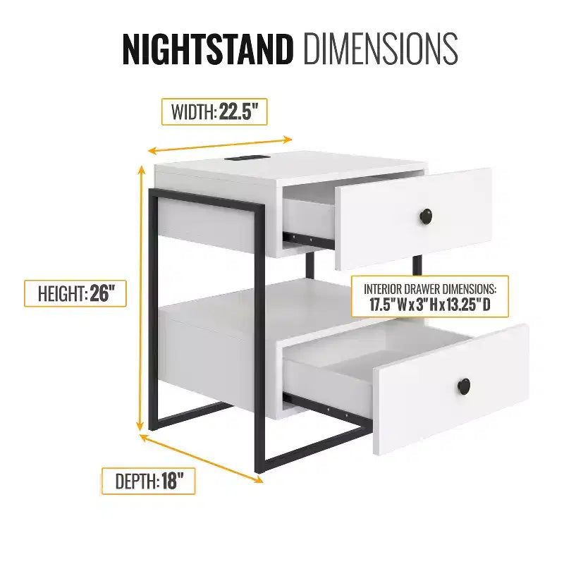 Table de chevet moderne Boyd Sleep Pesaro avec station de charge, table d'appoint avec ports USB et prises de courant