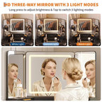 Coiffeuse cannelée de 48 pouces, grande coiffeuse d'angle éclairée avec triple miroir HD et lumières, table de maquillage