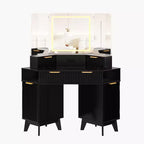 Coiffeuse cannelée de 48 pouces, grande coiffeuse d'angle éclairée avec triple miroir HD et lumières, table de maquillage