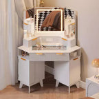 Coiffeuse cannelée de 48 pouces, grande coiffeuse d'angle éclairée avec triple miroir HD et lumières, table de maquillage